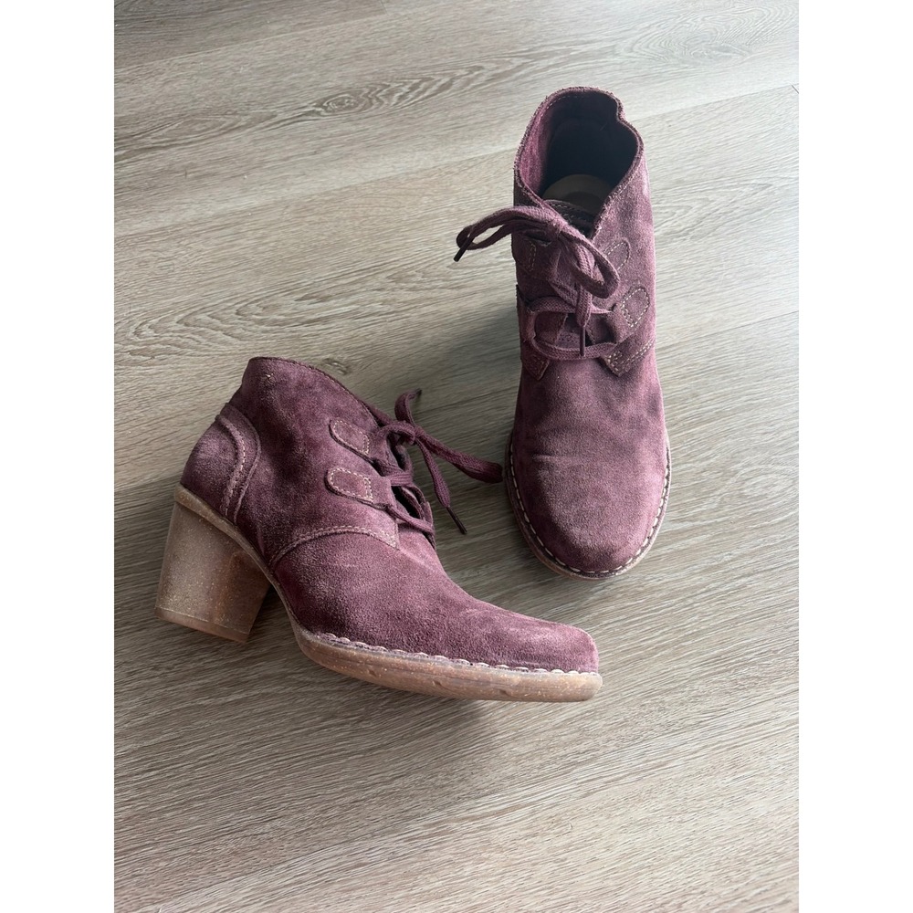 Clarks Unstructured Un Blush Go Burgundy Suede Lace Up Ankle Boots 8.5 M